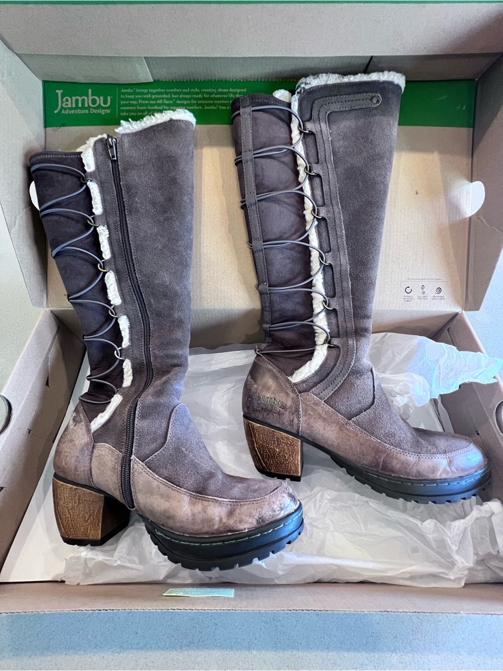 Jambu Alberta Boots Memory Foam Waterproof Faux Shearling Lined Knee Boot Sz 8
